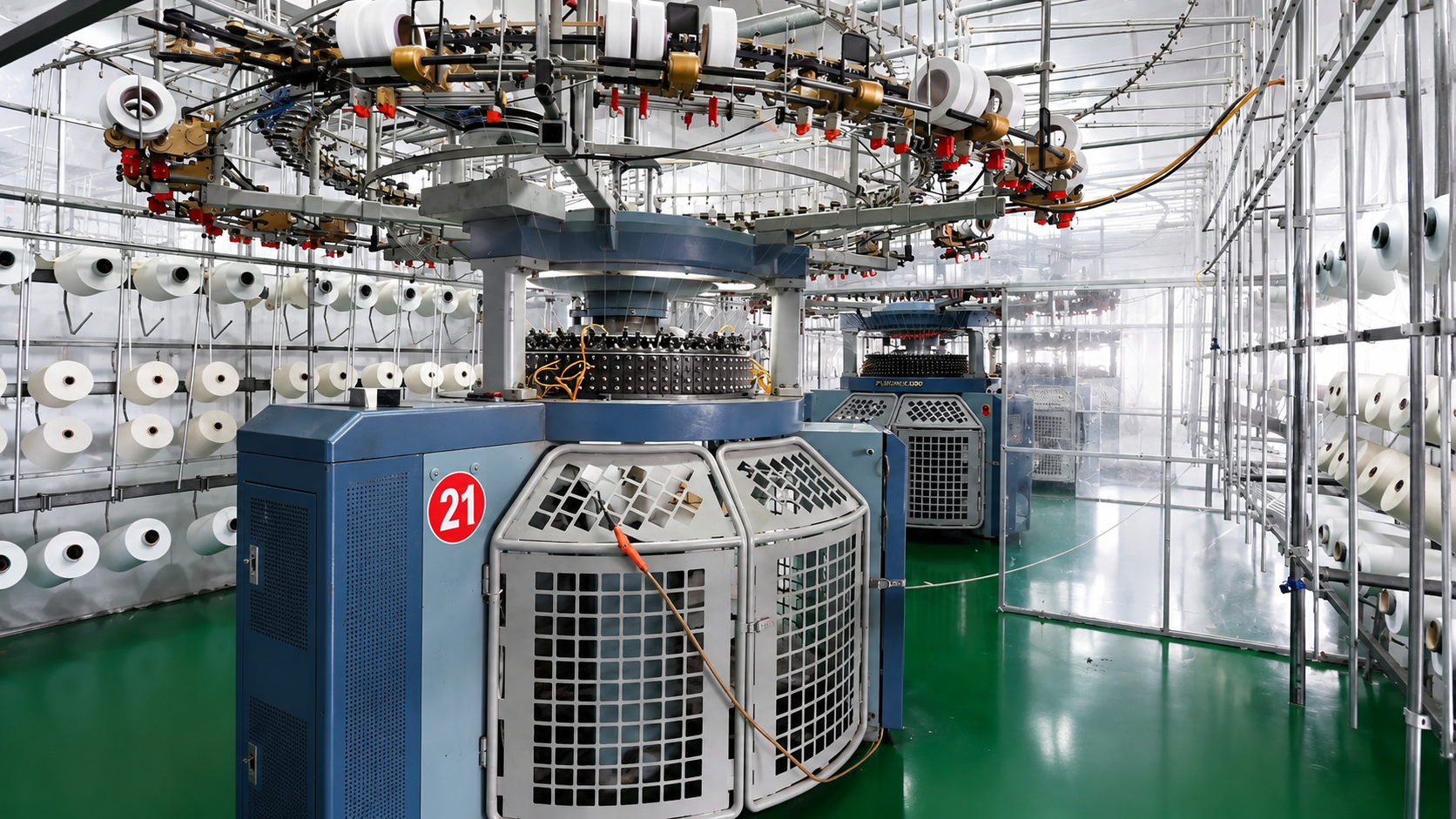 Modern circular knitting machines in production